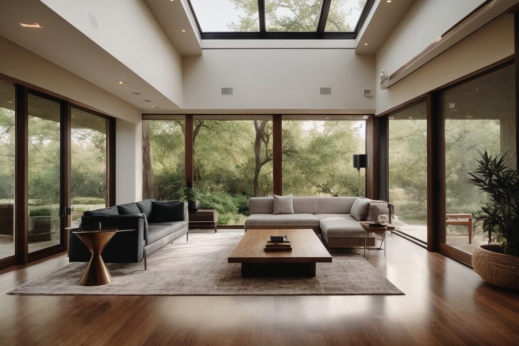 Dallas home interior with opaque windows for privacy