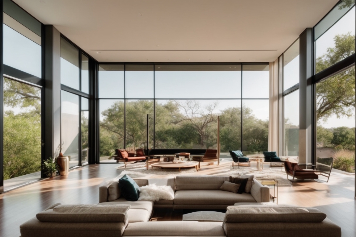 Dallas home interior with opaque windows enhancing privacy and style