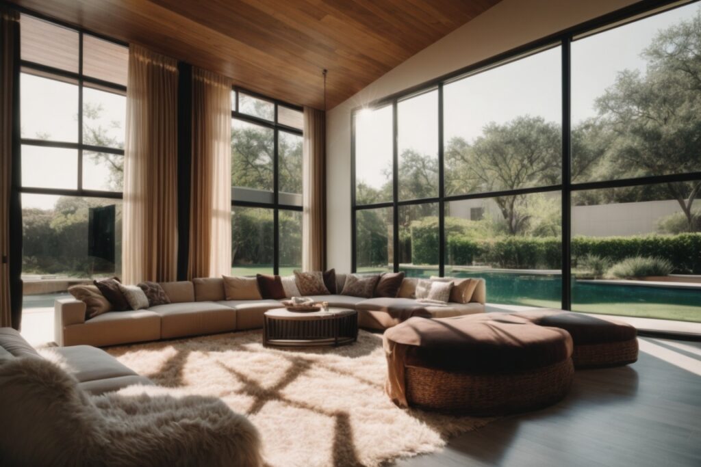 Dallas home interior with climate control window film blocking sun