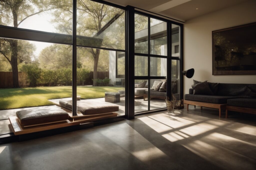 Dallas home interior with opaque window films blocking intense sun
