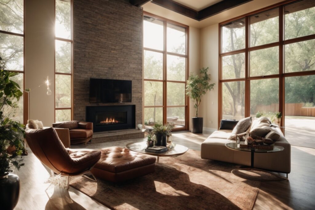 Dallas home interior with thermal window film reducing sunlight glare