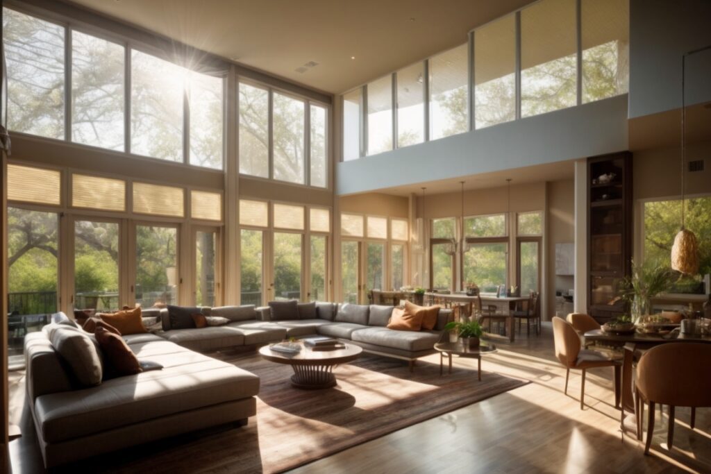 Dallas home interior with sunlight streaming through energy-efficient window films