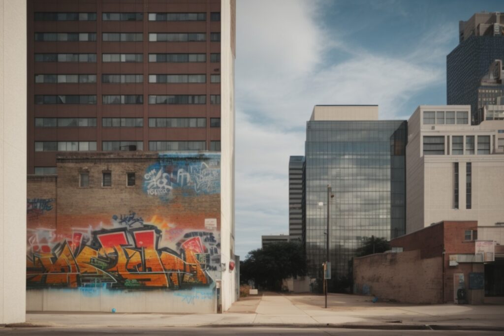 Dallas building with graffiti prevention film, clean facade
