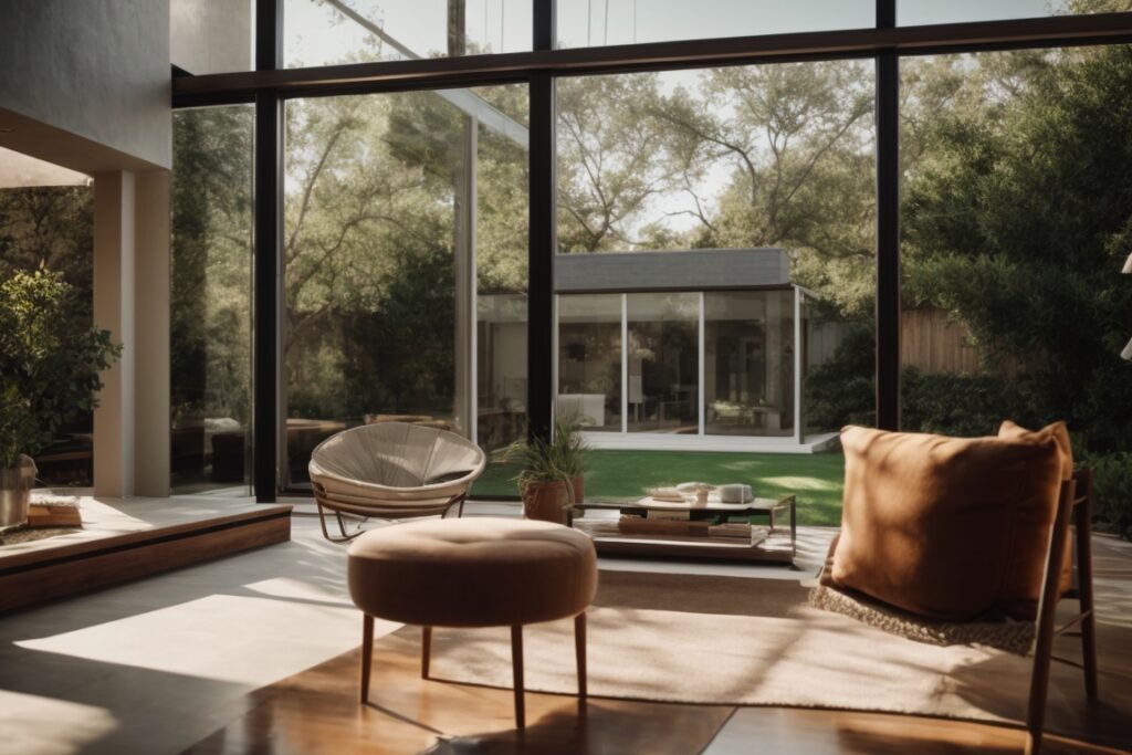 Dallas home interior with opaque privacy window film sunlight filtering through