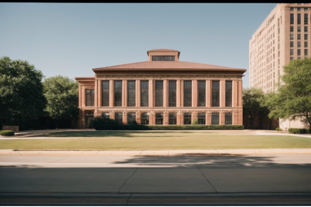 Dallas heritage building with heat reduction window film, sunny day