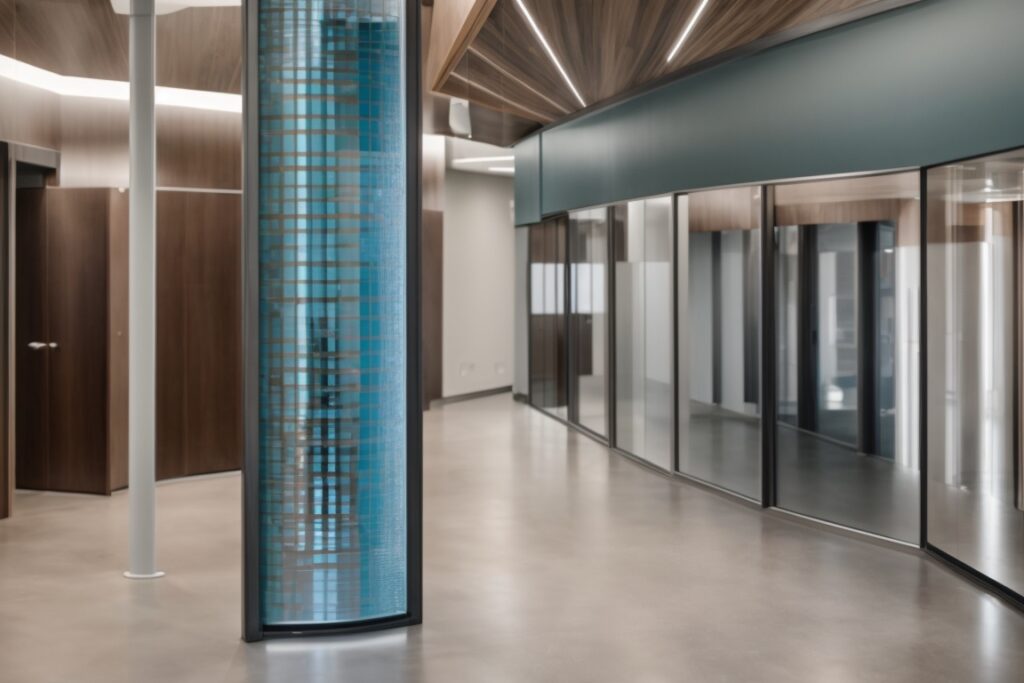 Interior of Dallas office with decorative low-E glass film installed