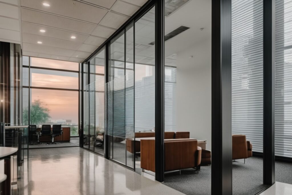 Dallas office interior with opaque window films for privacy and decor